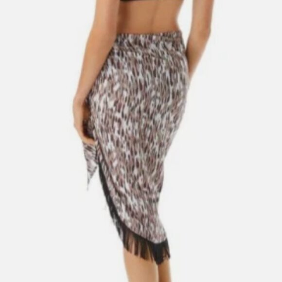 NWT $98 Vince Camuto women's Brown Cross Fringed Pareo Cover UP Swim - Picture 2 of 9